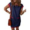 Damen Farbblock Kurzarm Pullover Tasche A-Linie T-Shirt Kleid