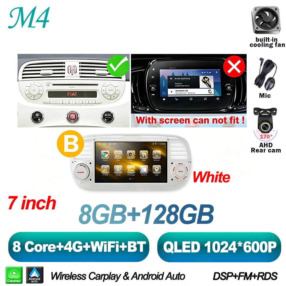 7 Inch Android 16 For FIAT 500 Abarth 2007-2015 Car Radio Stereo Head Unit Multimedia Video Player GPS Navigation 8 Core 5G RDS