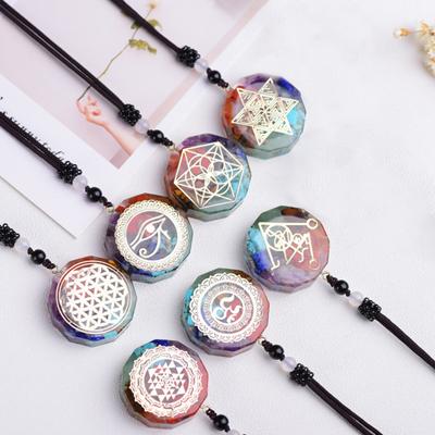 7 Chakras Print Drop Necklace Faux Crystal Women Men Nastavitelná šňůrka