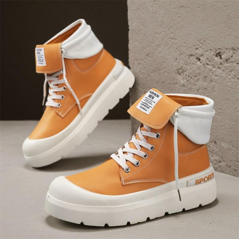 Pánské vysoké boty na silné podrážce Všestranné a trendy britského stylu Pracovní boty Pohodlné a protiskluzové