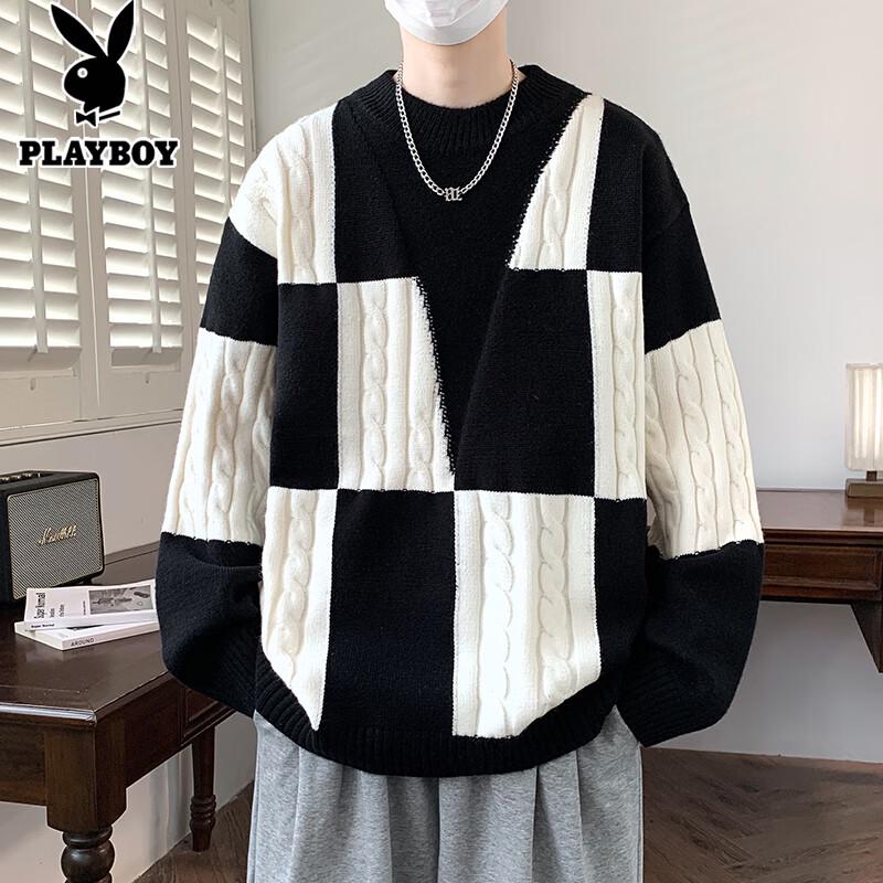 PLAYBOY Men's Cable Knit Round Neck Sweater