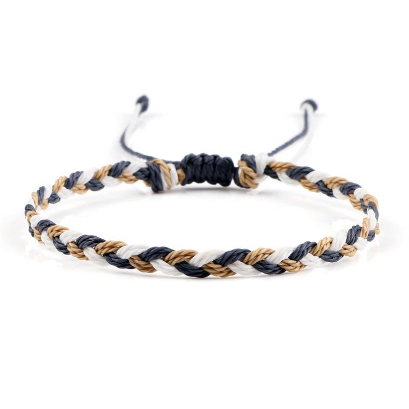 Adjustable Colorful Three-Strand Braided Waxed Thread Bracelet Set for Couples and Handmade Jewelry