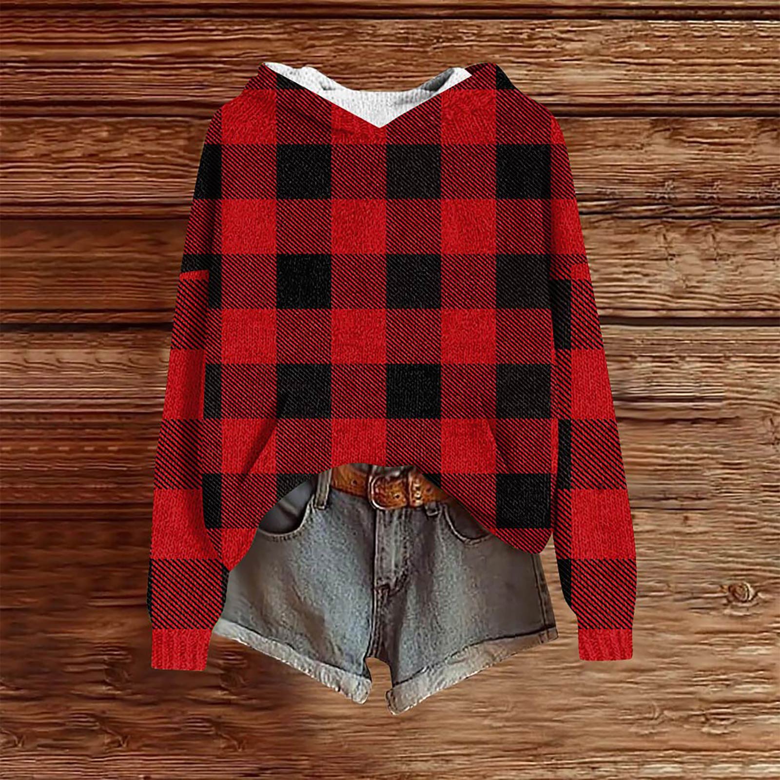 

Женские толстовки Вязаный свитер Милая рубашка Осенний пуловер Толстовка с капюшоном S красный