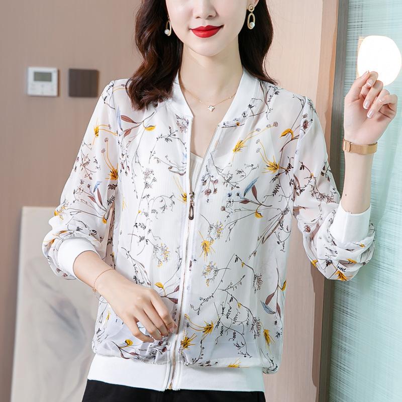 

Защитная одежда от солнца, цветная бейсбольная форма, куртка, кардиган, весенние и летние короткие пальто, куртка, женский шифоновый топ M белый