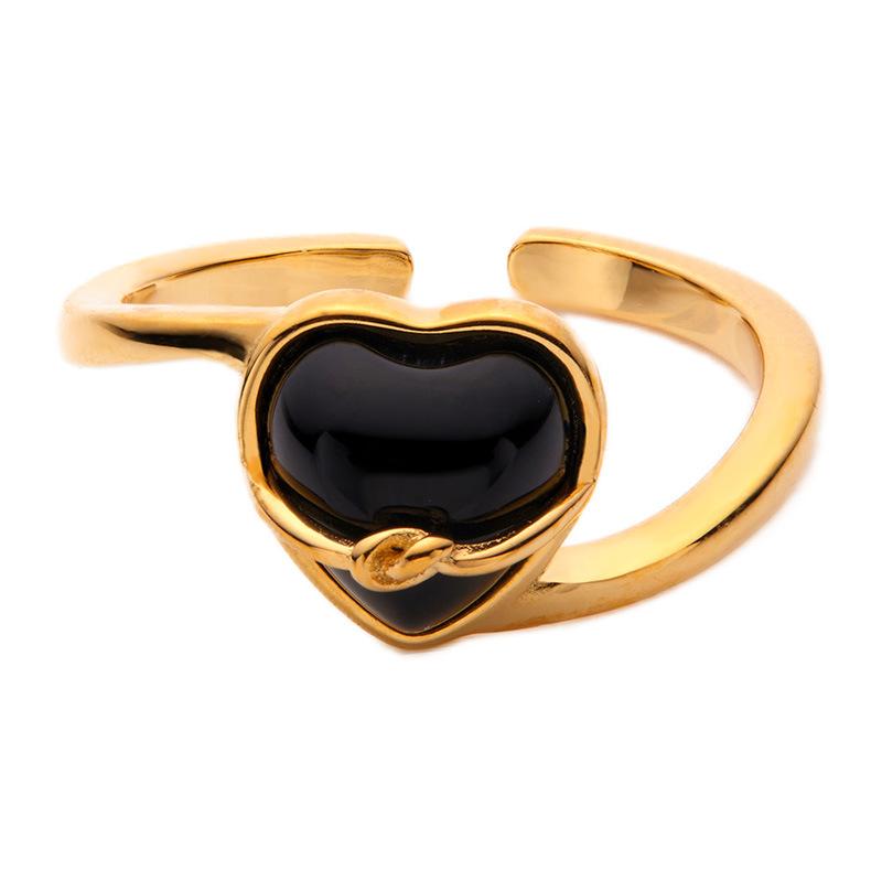 Original Design S925 Sterling Silver Inlaid With Natural Black Agate Heart-Shaped Love Special-Shaped Ring For Women'S Niche Light Luxury Index Finger