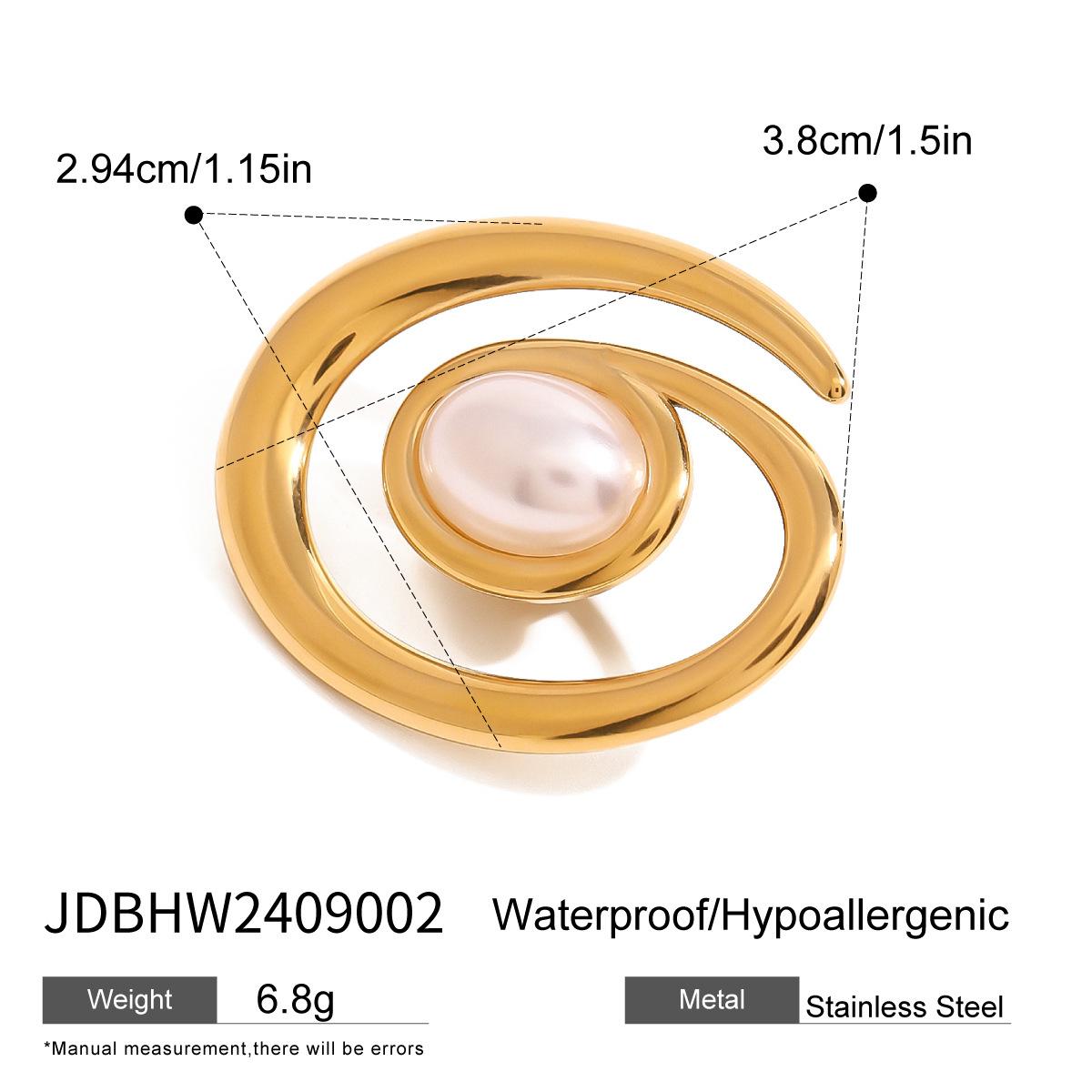 Jiedin European and American stainless steel 18k gold spiral pearl brooch atmospheric simple ins style accessories titanium steel fashion jewelry