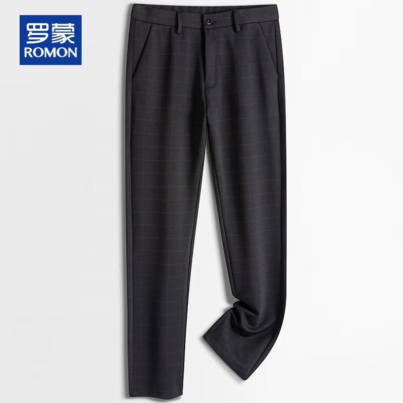 

ROMON Men s Plaid Business Casual Straight-Leg Pants 34