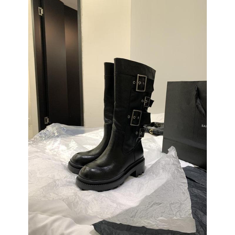 Cowhide version~ Showing legs, thin belt buckle, thick-soled medium tube knight boots for women's 2025 autumn new cool and handsome thick-heeled loc