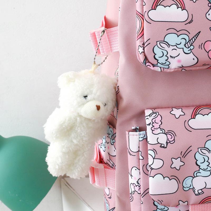 School bag new lightweight nylon backpack female cute cartoon three-piece set primary school students large-capacity school bag, fashionable