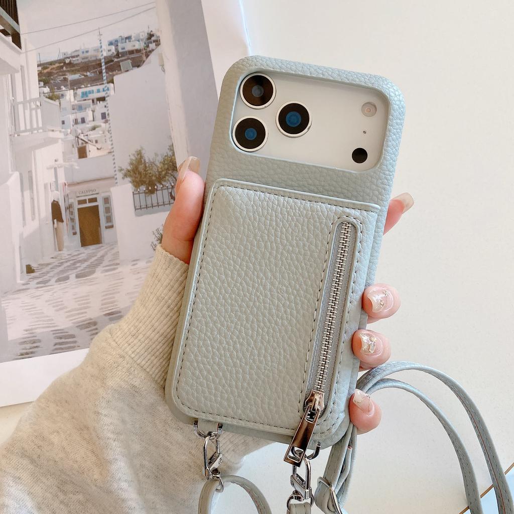Crossbody Lanyard Phone Case with Zipper Mirror Wallet Card Holder Slot for iPhone 17 Air 16 15 14 11 Pro Max 13 12 11 Plus