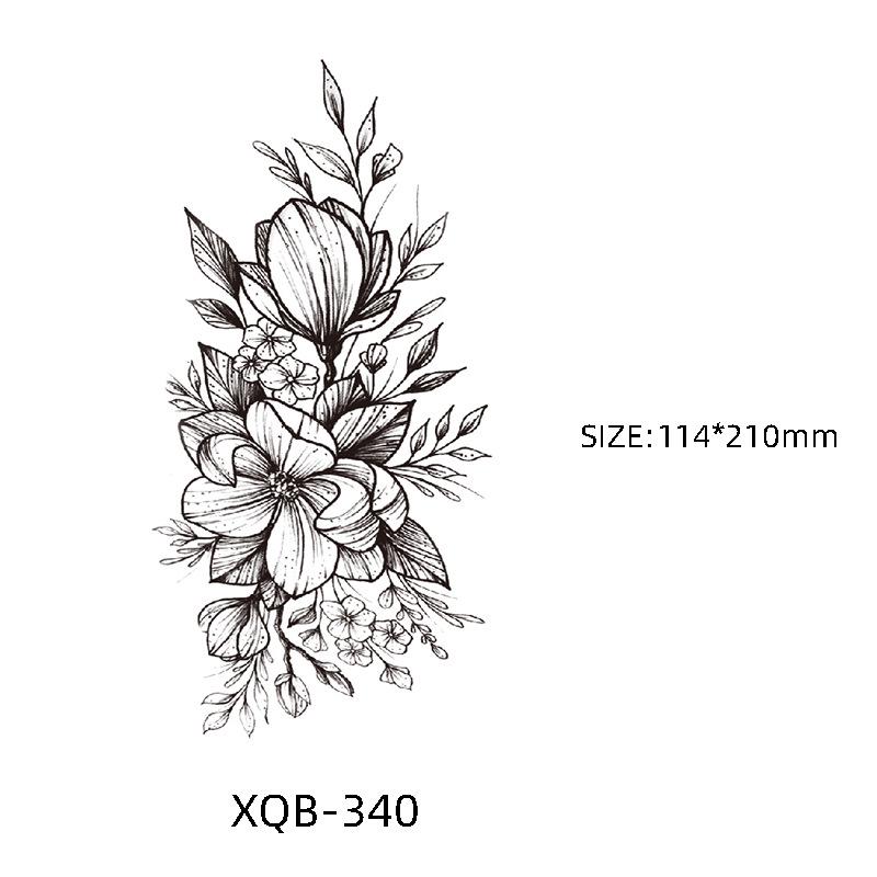Waterproof Black & White Sketch Flower Half Sleeve Tattoo Stickers