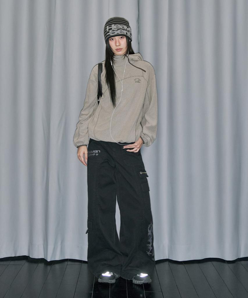 Waffle Cover Stitch Hoodie - Beige