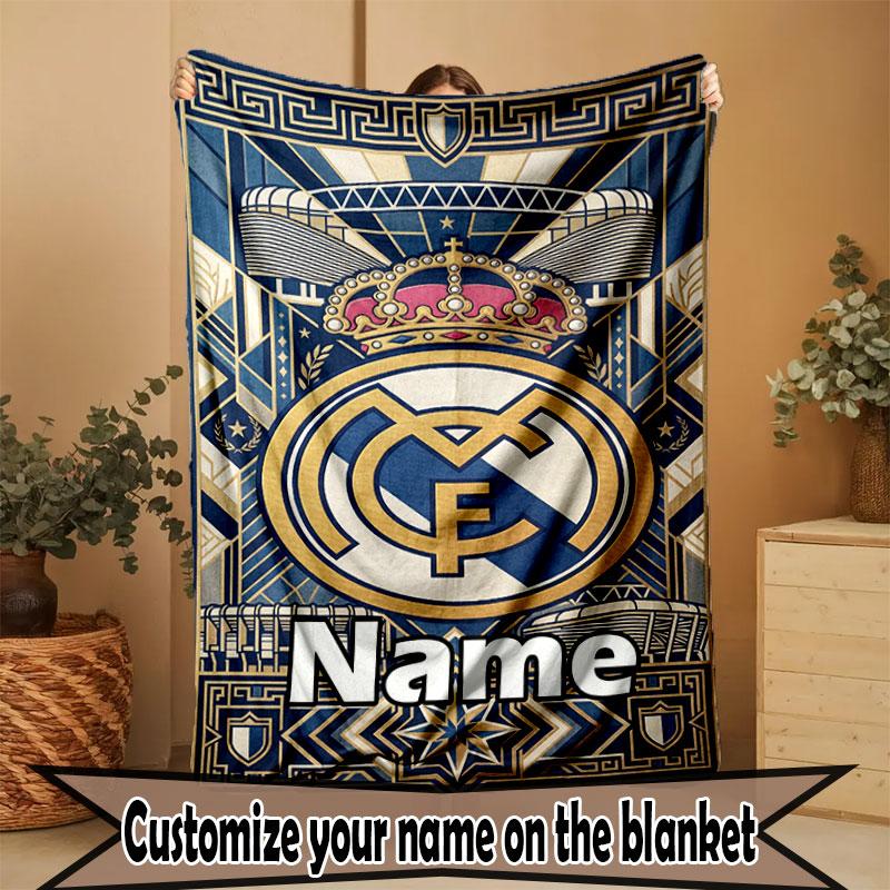 Personalizovaná deka s potiskem Realu Madrid, Vlastní jméno, Domácí dekorace, Ložnice, Pohovka, Kempování, Gauč, Dárky k narozeninám, Vánocům