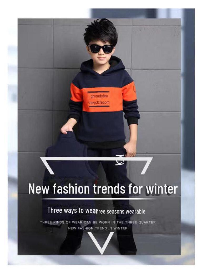 Children's Autumn & Winter Clothing Set: Velvet-Lined Three-Piece Suit for Kids Aged 4-9, Boys' and Girls' Sweatshirts Included.