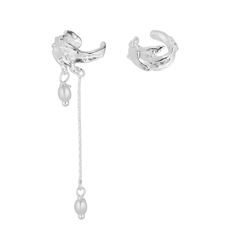 ANENJERY Silvery Geometry Pearl Tassels Earrings for Women No Ear Hole Personality Niche Design Jewelry Gifts Wholesale