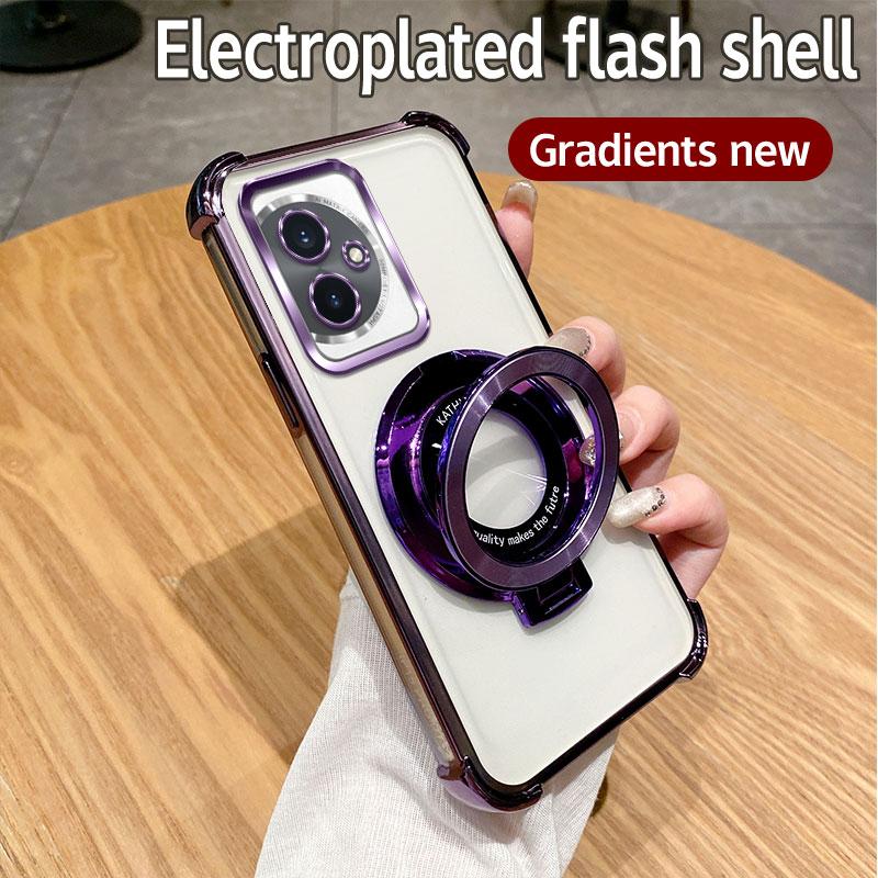 For Honor 100 Case Honor 100 Cover Honor 100 Luxury Plating Shockproof Magnetic Bracket Magsafe Clear With Holder Stand