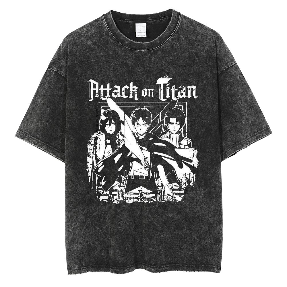 

Hot Anime Attack on Titan Levi Ackerman Printed Washed Tshirt Men High Quality Cotton T-shirts Harajuku Male Oversized T Shirt 3XL