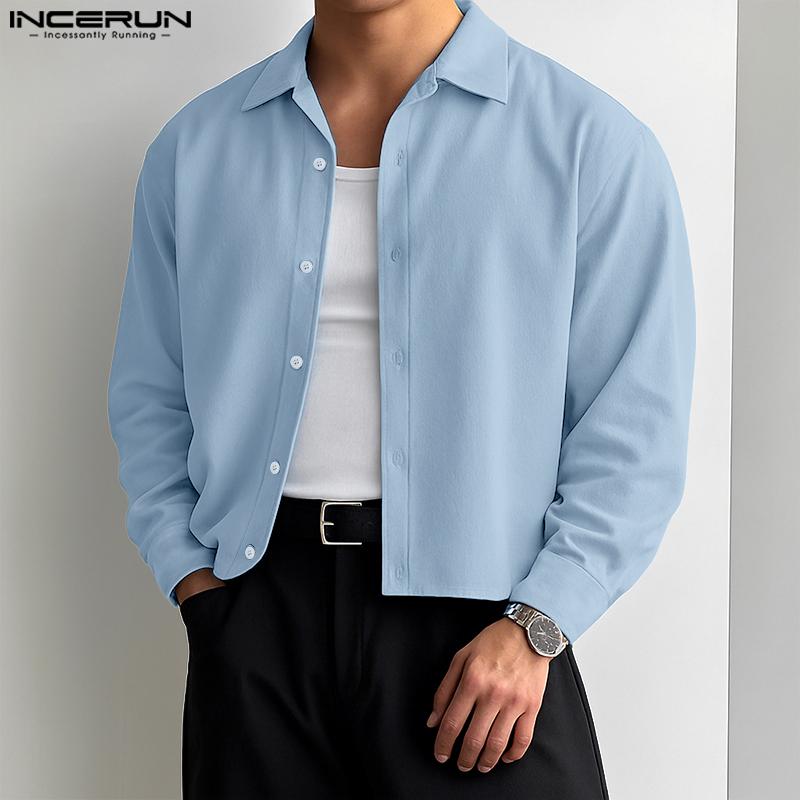 INCERUN Plus Size Men Lapel Long Sleeve Button Down Casual Loose Office Shirts