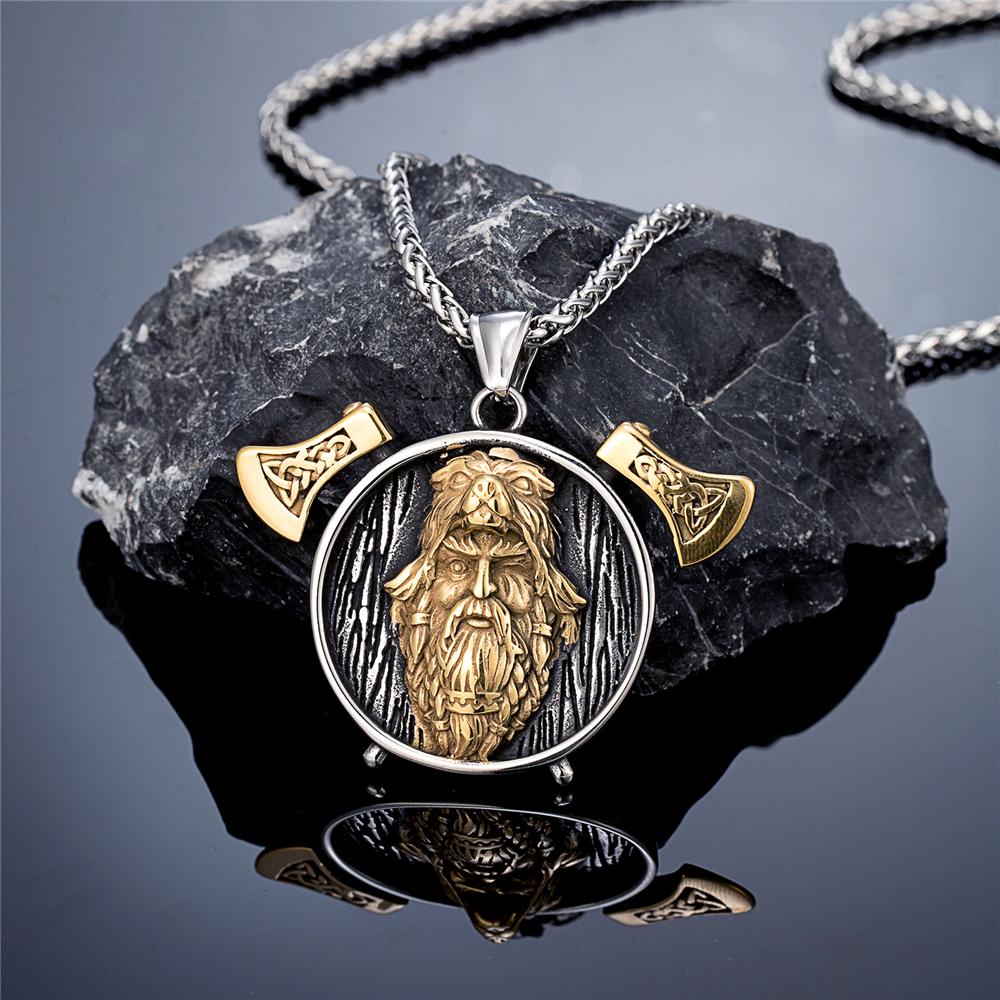 Norse Mythology Wolf Coat Berserker Necklace for Men Stainless Steel Viking Warrior Pendant Retro Jewelry
