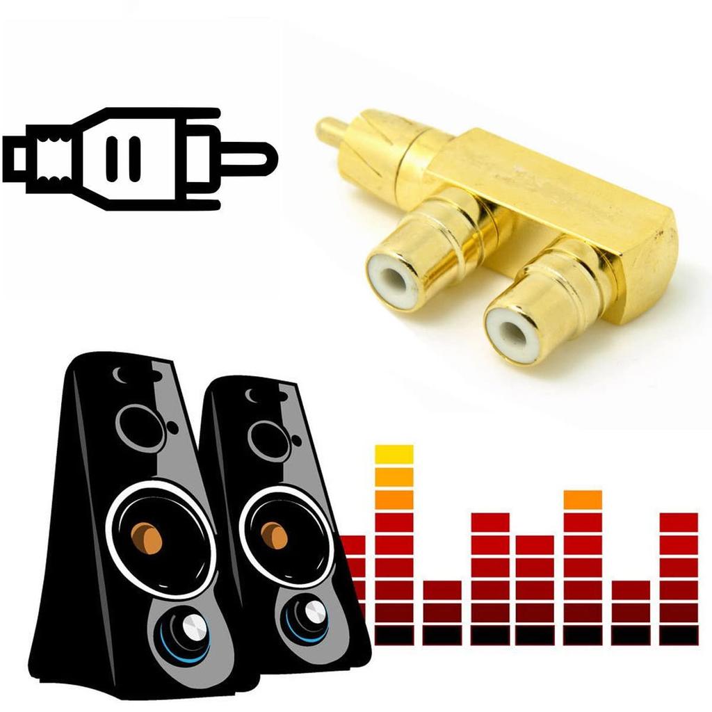 chenyang AV Audio Splitter Plug RCA 1 Male to 2 Female F Gold 90 Degree Angle Adapter, Connectors, Plated,
