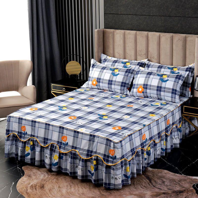 Flower Print Ruffled Bedding Set,Pillowcases Set/Bed Skirt Set,Bed Skirt*1 ,Pillowcases *2 (Size: Twin/Full/Queen/King)