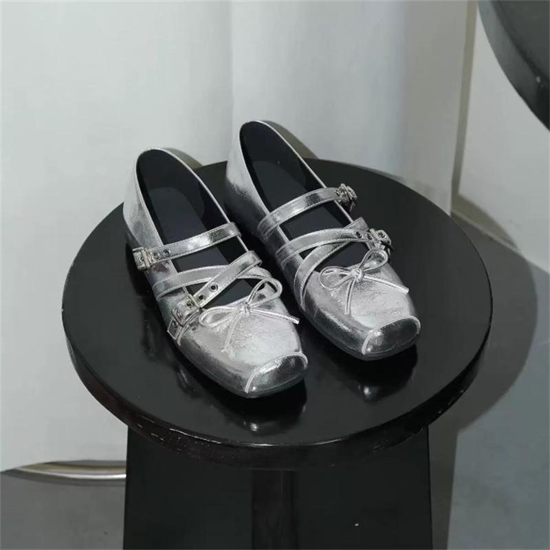 

Mary Jane Shoes Female Genuine Leather Retro Ballet Flat Shoes Women Square Toe Flat Luxury Rivet Cross Straps Ladies Shoes 40