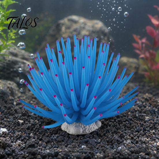 Aquarium Scenery Accessory Silicone Sea Anemone, Realistic Blue Actinian, Fish Tank Stable Decoration Ornament, Flexible Actinia for Seawater