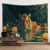 Psychedelic Tiger Lotus Art Tapestry Jungle Animal Wall Hanging Hippie Home Decor Living Room Bedroom Background Cloth