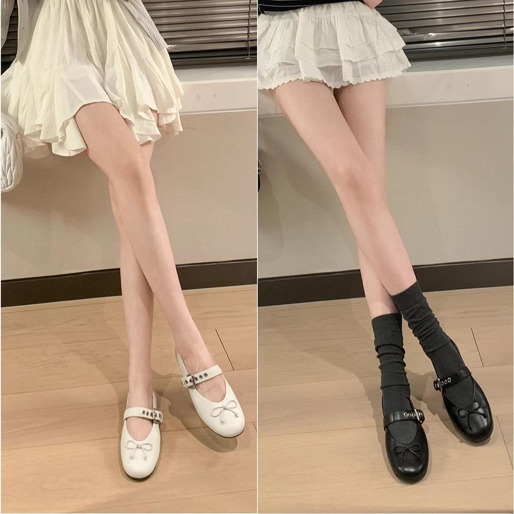 Chic Girl~ Bow Flat Ballet Shoes Single Shoes Women's 2025 Autumn New One-word Buckle Belt Mary Jane Shoes