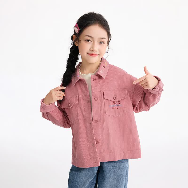 Xiaoyinman Girls' Embroidered Pure Cotton Lapel Jacket