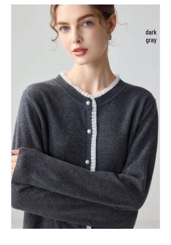 Lekasha Women's Sweet Cashmere Cardigan - Long Sleeve Round Neck Knitwear