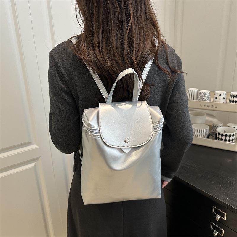 Schoolbag Texture Double Backpack Women's New Backpack Fashion Solid Color Schoolbag Female College Student Travel Bag Student Bag Wholesale