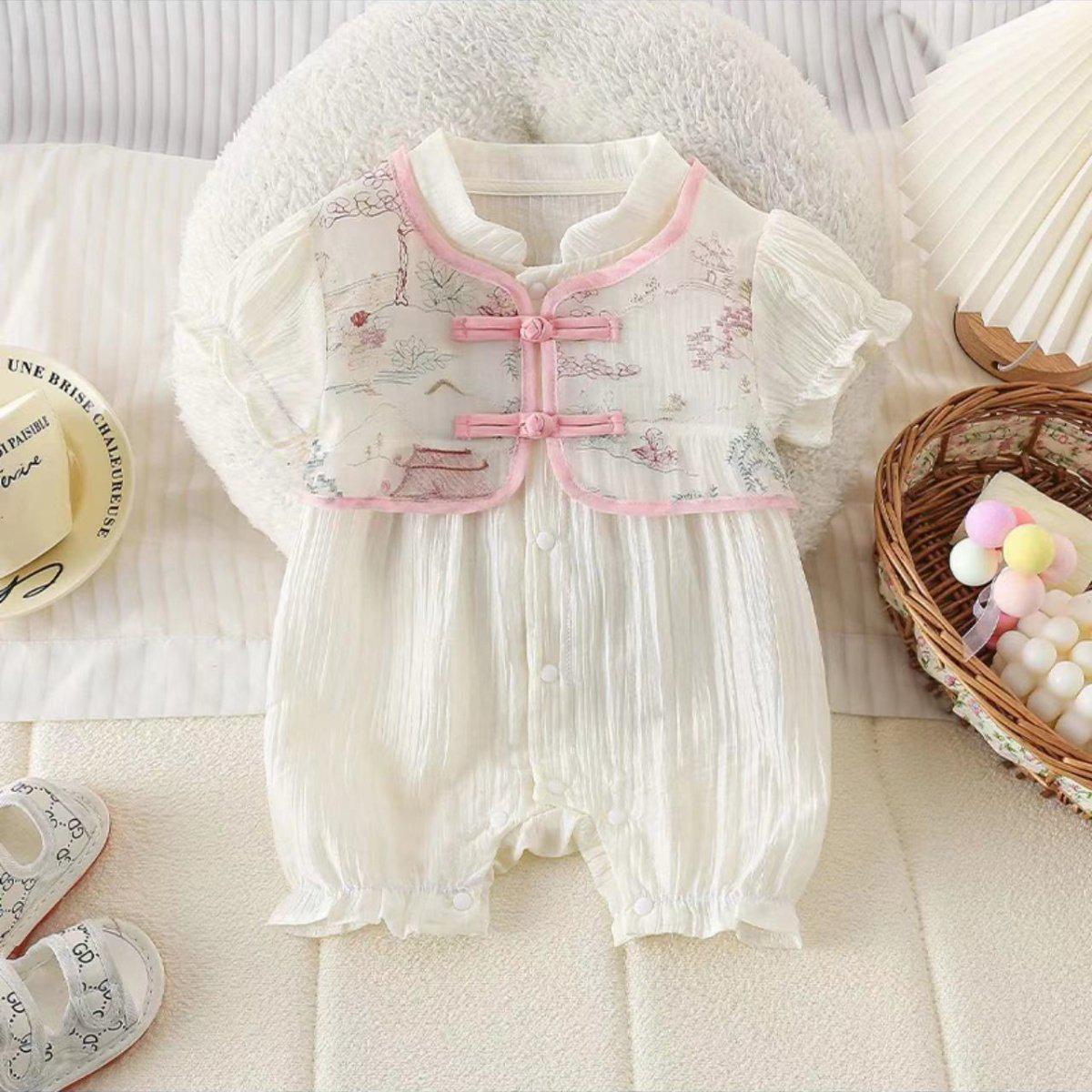 

Newborn Girl Chinese-Style Short Sleeve Summer Romper 66 cm