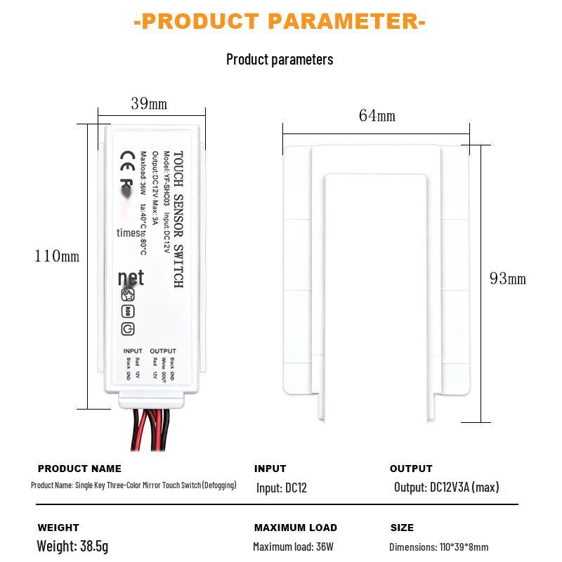 12V LED Bathroom Mirror Light with Touch Control & Defogger