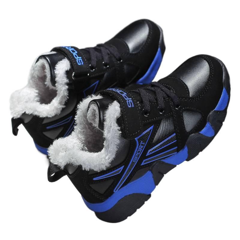 Boys' Warm Winter Sports Shoes with Velvet Lining - Cotton Sneakers for School Kids