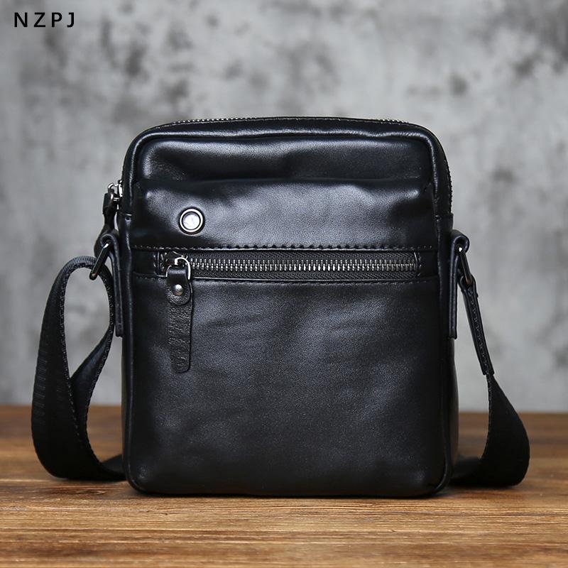 NZPJ Echte Leder Herren Umhängetasche Natürliches Oberleder Rindsleder Crossbody Tasche Lässiger Kleiner Rucksack Handy Tasche