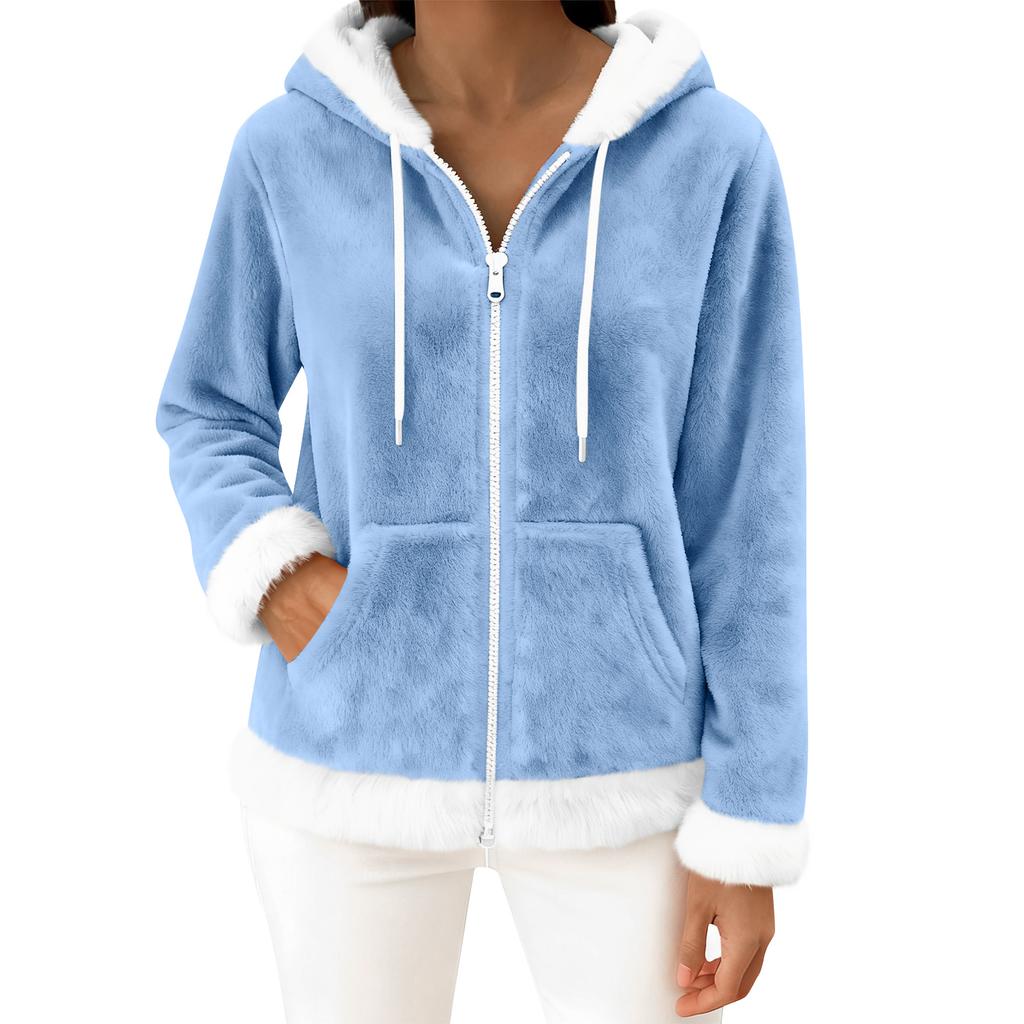 Moteriškas kasdienis madingas ilgomis rankovėmis užsegamas vilnos kardiganas su gobtuvu