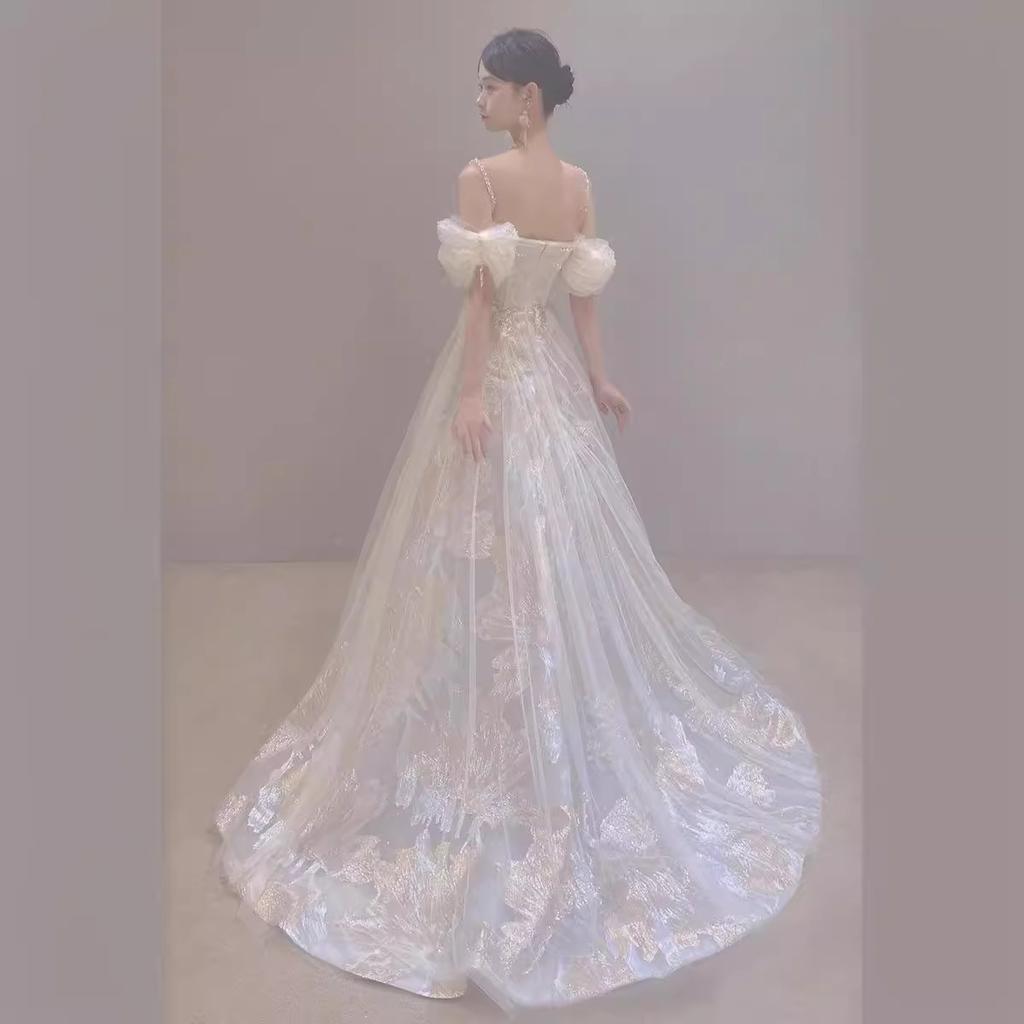 Romantic Fairy Toast Dress Bride Engagement High-end Light Luxury Niche Wedding Banquet Birthday Word Shoulder Evening Dress Dress Dress