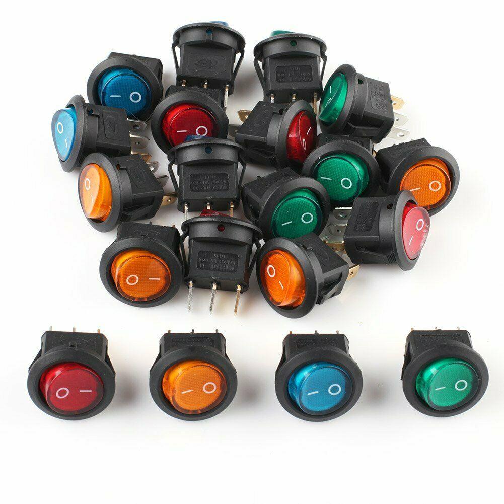20 Pieces 12V SPST LED Round Rocker Toggle Switch ON/OFF for Vehicle and Marine Projects with 20mm Panel Hole Size