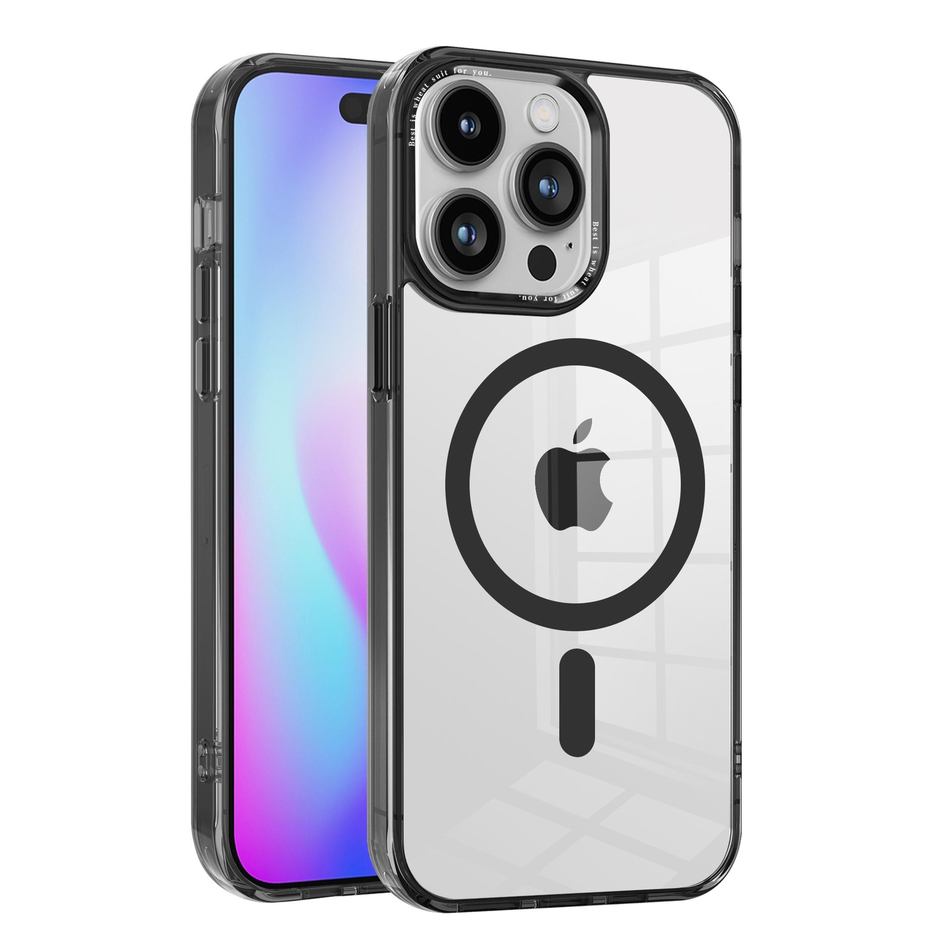 Ударопрочный магнитный чехол для беспроводной зарядки MagSafe для iPhone 15 Plus 15 Pro Max/13 Pro Max/14 Pro Max/12 Pro Max Прозрачный силиконовый бампер-чехол для телефона iPhone 15 Pro Max чёрный