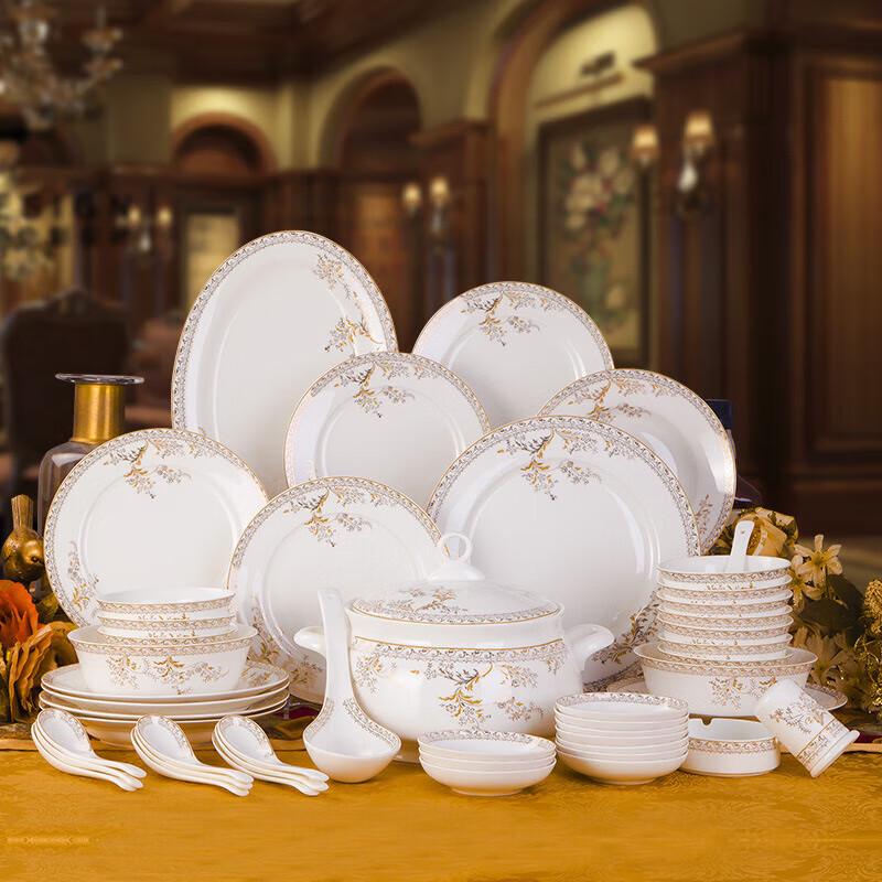 Jingdezhen Swan Lake 58-Piece Ceramic Dinnerware Set