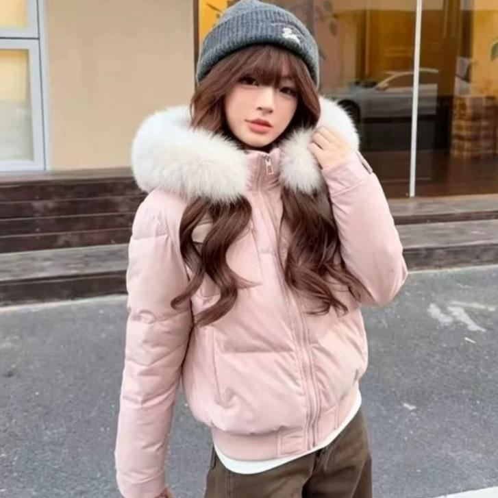Retro British style removable fur collar hooded jacket down cotton-padded clothes women's winter new design short cotton-padded jacket