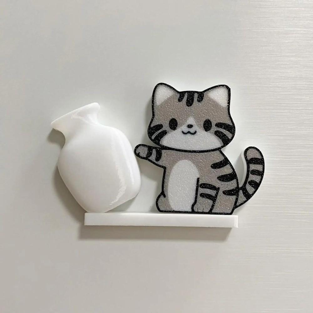 Magnetic Cat Hair Storage Memorial Box Cartoon Cat Pushing Vase Decor  for Home Decoration