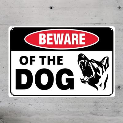 Beware of Dog Warning Sign  118x79 Inch Durable Iron Metal Sign with Bold Red Oval  Aggressive Dog Graphic BlackWhite Mode