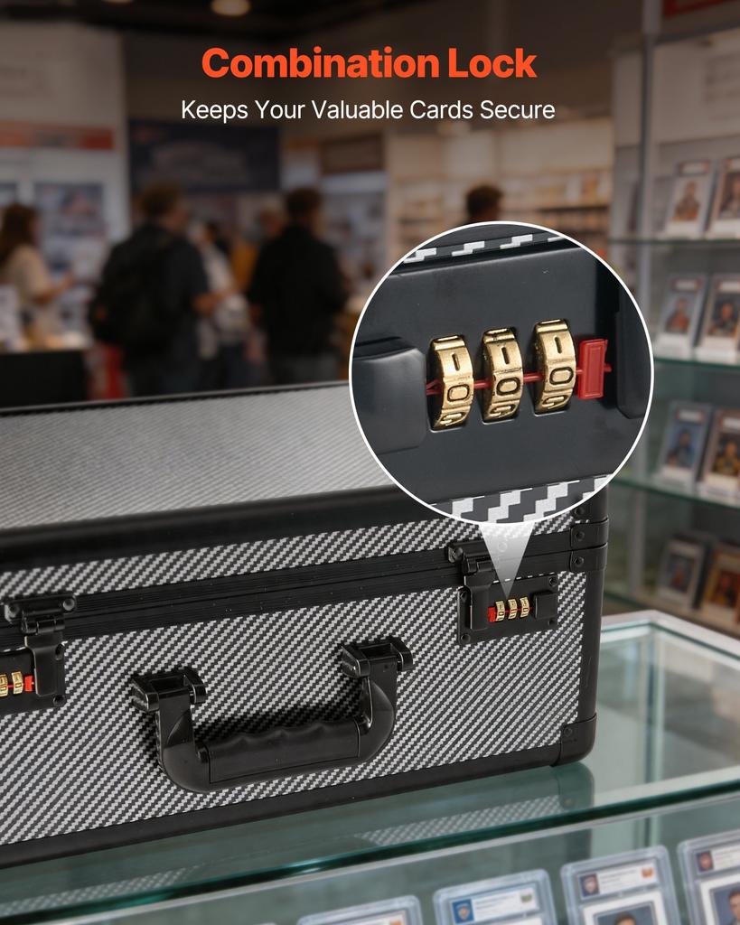 VEVOR Graded Card Case 4 Row 162 PSA Slab Storage Box with Combination Lock, Baseball Sports Trading Cards Holder Collector with 12 Dividers