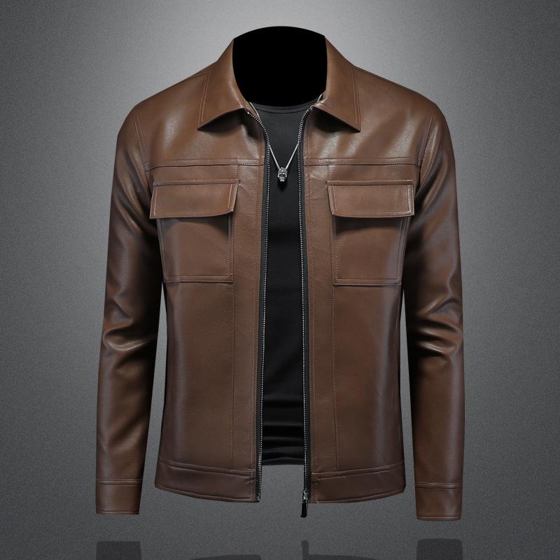 2025 And New Style Casual Leather Jacket For Men Turn-Down Collar Loose Fashion Korean Version Slim Outerwear 8209