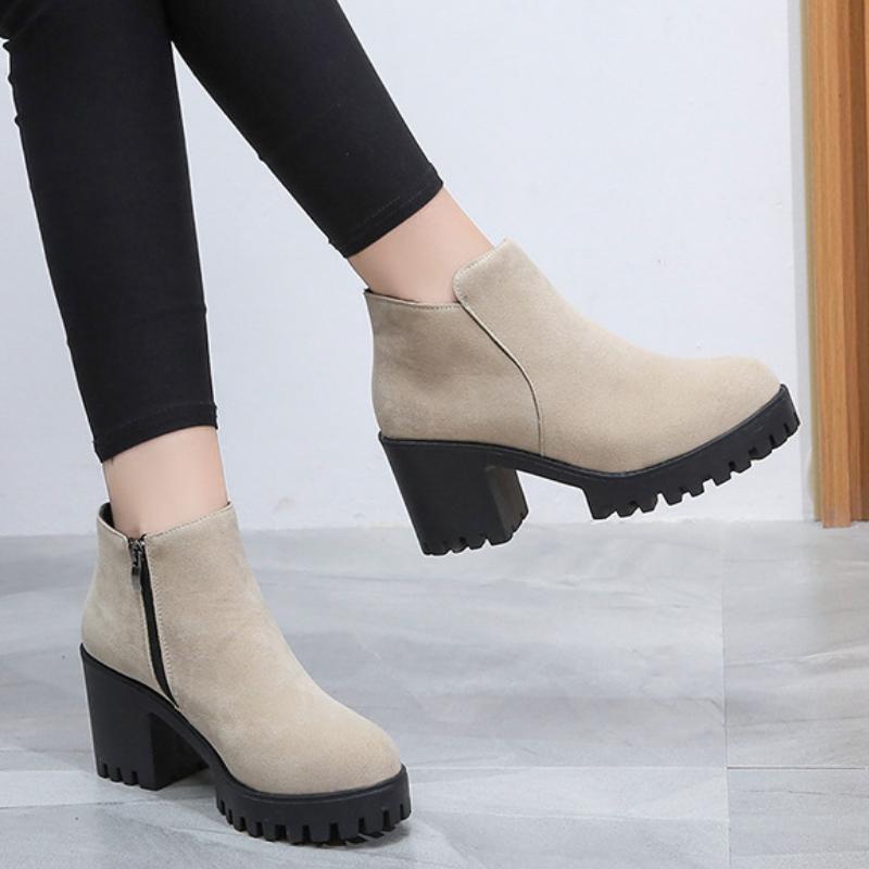 Trendy Women's Ankle Boots 2024 Autumn and Winter New British Style Round Head Side Zipper Thick Sole Temperament Women's Shoes
