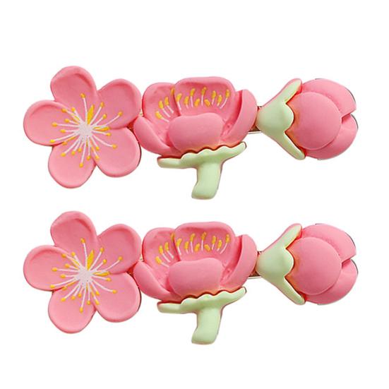 2Pcs Hairpin Soft Polymer Clay Peach Blossom Hair Clips Lightweight Non-Slip Pink Floral Design Hair Pin Hanfu Hair Accessories