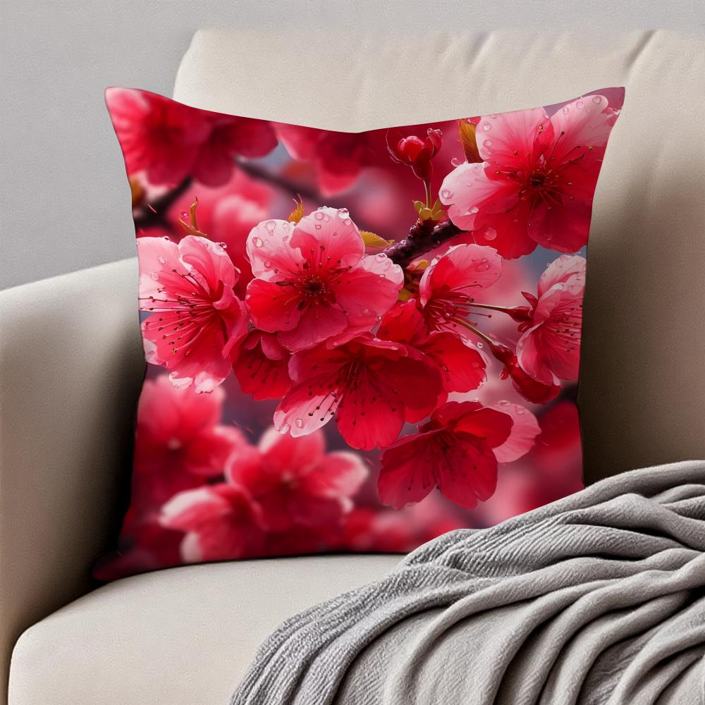 Natural Cherry Blossom Cushion Cover Pillowcase Antidustmite Invisible Zipper Short Plush Sofa Cushion