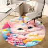 1pc Anime Design Round Carpet Cute Cat with Bow Tie Chair Mat, Non Slip Rug for Office & Home Decor